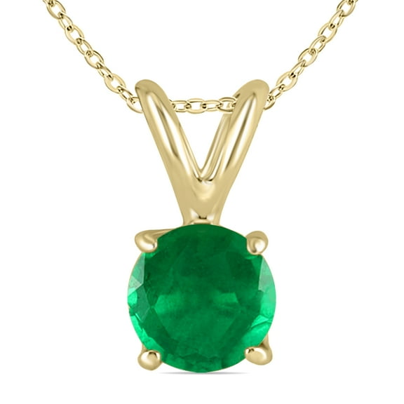SZUL Women's 4mm Round Emerald Pendant in 14k Yellow Gold