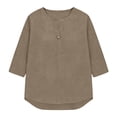 thumbnail image 6 of Cotton Linen Shirts for Women 2026 Summer Short Sleeve Button V Neck Tops Dressy Casual Oversized Tshirts by Yigetop Khaki M, 6 of 8