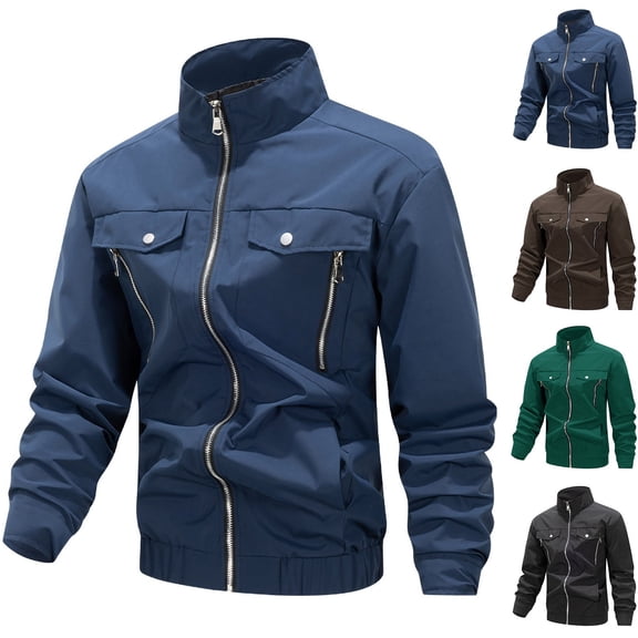 Lovzfmll Men's Baseball Work Jacket, Sporty Casual Coat, Outdoor Windbreaker, Long Sleeve Zip Up, Fall Clothing, Men's Outerwear