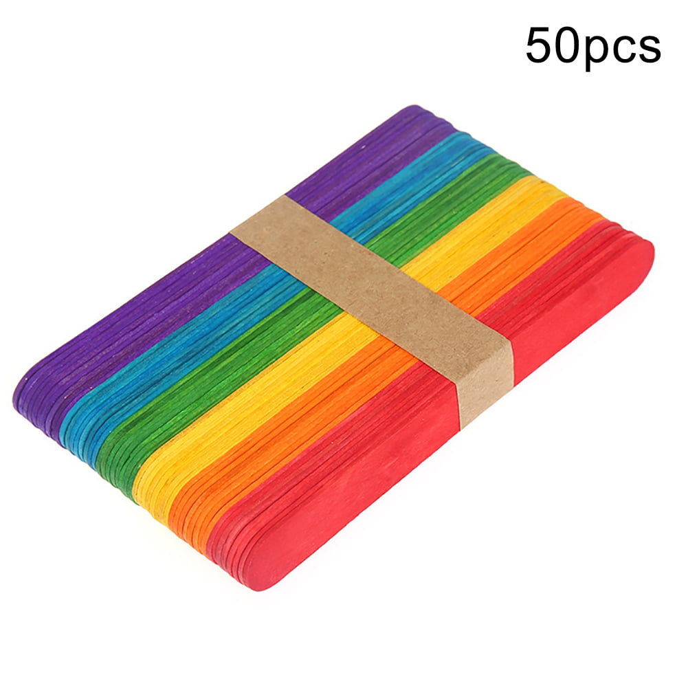 50 Pcs Colorful Popsicle Sticks Sawtooth Wood Craft Stick Colorful