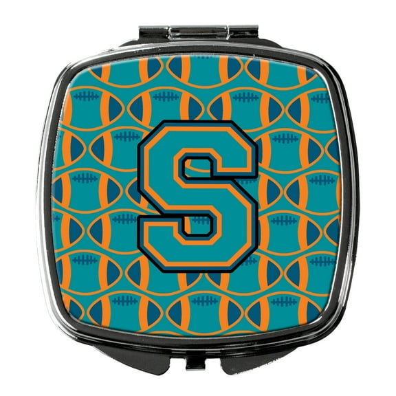 Letter S Football Aqua Orange and Marine Blue Compact Mirror CJ1063-SSCM