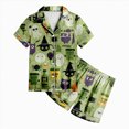 thumbnail image 4 of Cdudpw Halloween Girl Silk Pajamas Sets Ghost Halloween Print Button Up Shirt and Shorts Sleepwear 2 Piece Pjs Outfits(A031-Green), 4 of 5