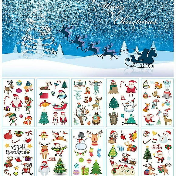 Wabjtam 20pieces Christmas Temporary Tattoos For Kids, Stocking Stuffers Santa Claus Christmas Tree Snowman Waterproof Tattoos Stickers