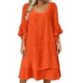 thumbnail image 2 of IUYRTFE Women's Summer Boho Peasant Dress with Tie Neck and Ruffle Hem 3/4 Sleeve Flowy Midi Dress, 2 of 5