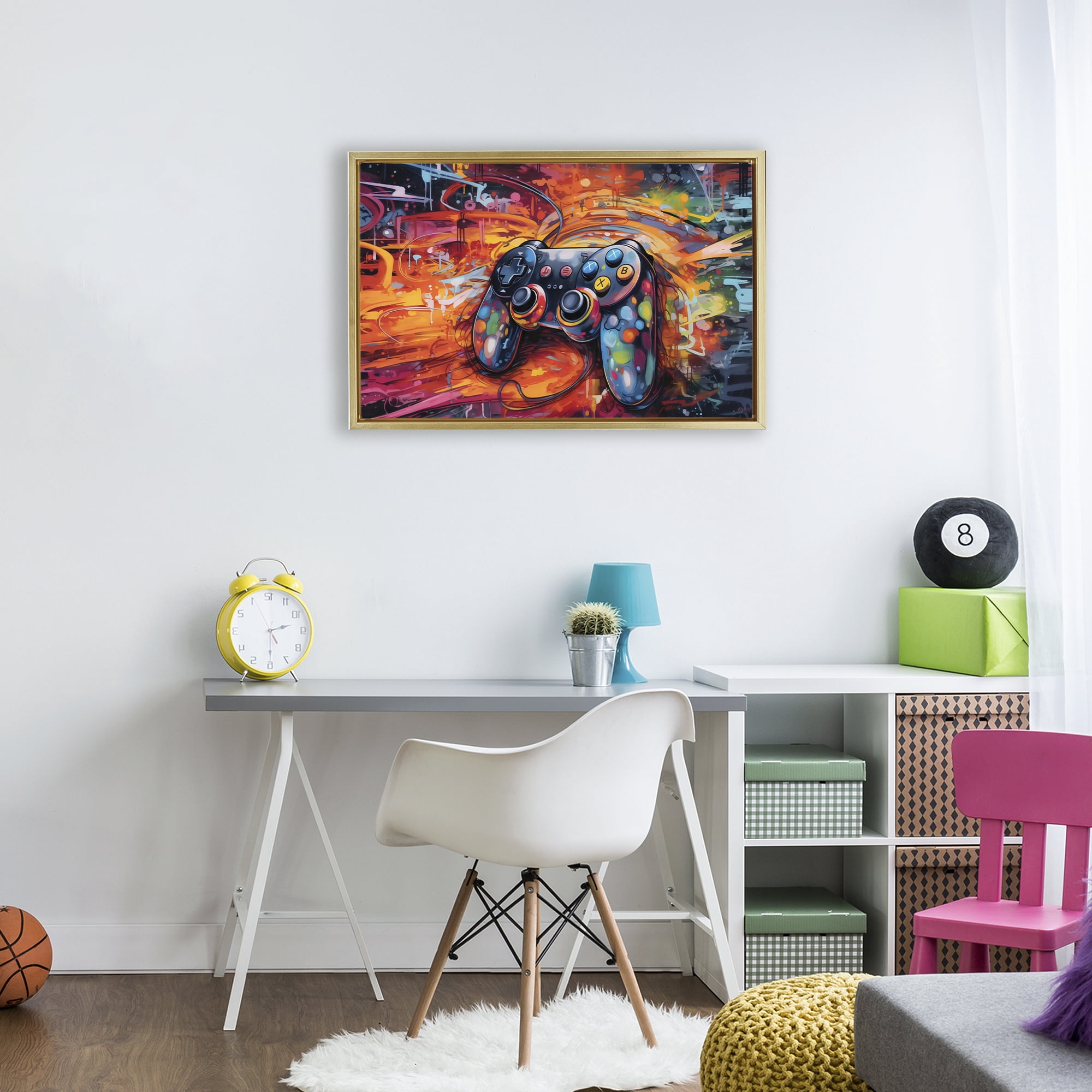 Stupell Industries Gaming Swirl Controller Energy Gold Framed Floater Canvas Wall Art, design by Creative Studio