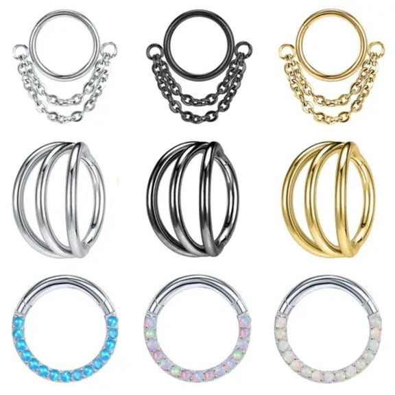 QQTDFG 16G Stainless Steel Nose Rings Opal Hoop Septum Piercings Chain Helix Earrings-Style 6
