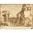 thumbnail image 2 of Circle of Bartholomeus Breenbergh 24x19 Gold Ornate Framed and Double Matted Museum Art Print Titled - Roman Ruins, 2 of 4