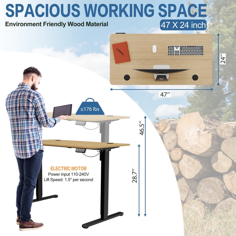 Walsunny Electric Standing Desk, Height Adjustable Desk 48" x 24" Ergonomic Stand Up Desk with Electric Lift & Memory Preset for Home Office, Walnut & Black