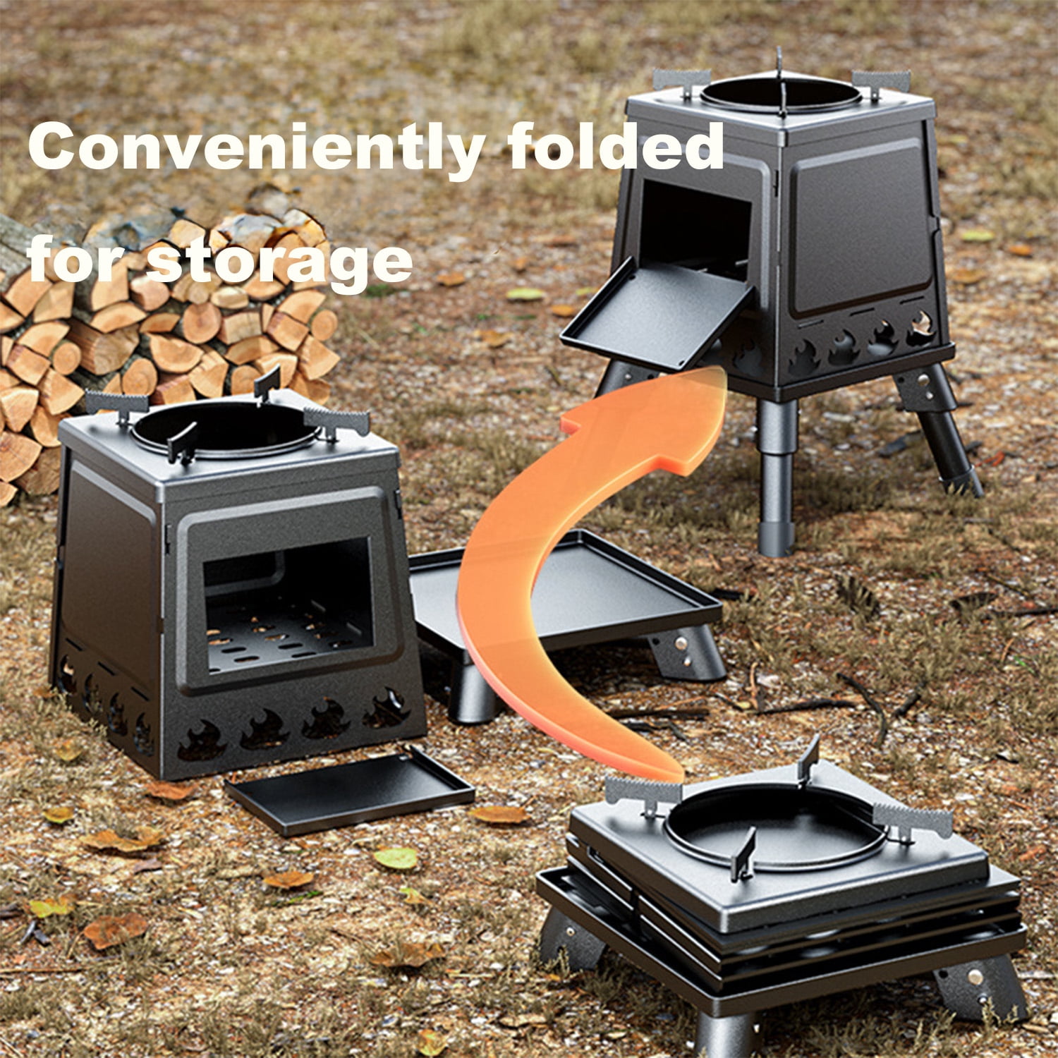Outdoor Camping Wood Stove, Suitable For Hiking And Outdoor Cooking, Easy To Carry And Assemble, High-Efficiency Combustion