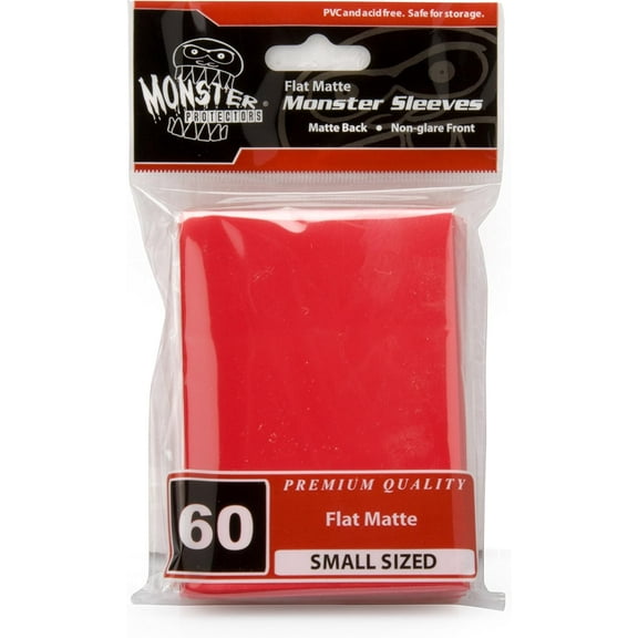 Monster Protector Sleeves - Smaller Size Flat Matte - RED (Fits Yugioh and Other Smaller Sized Gaming Cards)