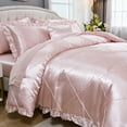thumbnail image 6 of Satin Comforter Set King Beige Sheet Set Silk Like Bedding Set Silky Bed in a Bag 8 Pcs Pinch Pleat Bed Set Home Decor Luxury Hotel Silky Ruffle Comforters with 1 Cushion Cover, 6 of 11