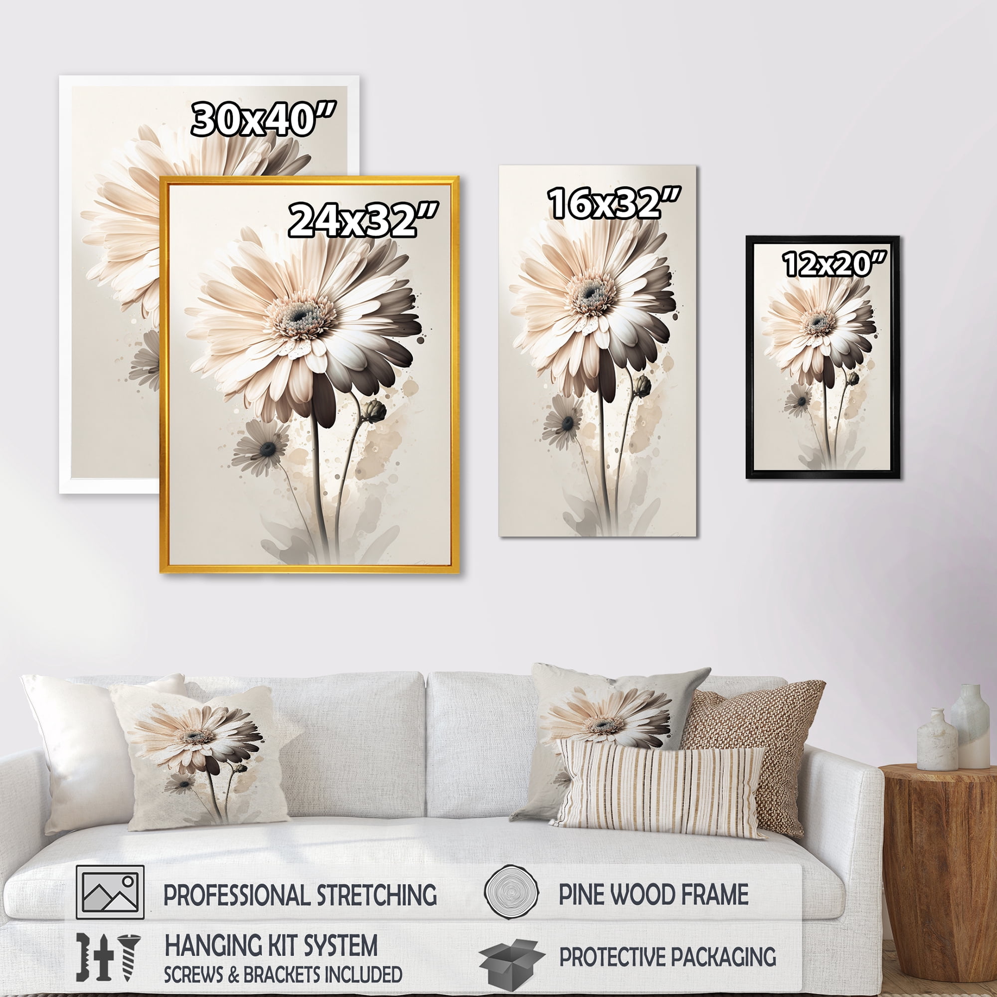Designart White Gerbera Flowers IV Canvas Wall Art