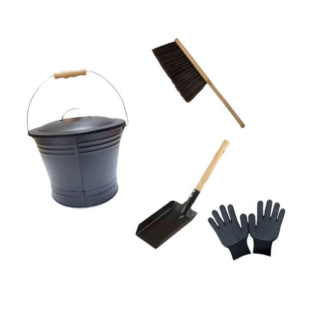 Cubo De Cenizas De Metal Con Tapa, Juego Completo De Herramientas Para Estufas De Leña, Color Negro