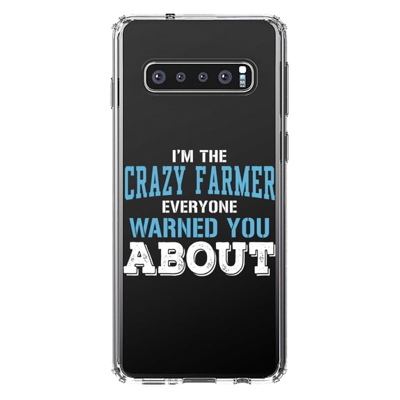 DistinctInk Clear Shockproof Hybrid Case for Samsung Galaxy S10  PLUS (6.4" Screen) - TPU Bumper Acrylic Back Tempered Glass Screen Protector - I'm The Crazy Famer Warned You About