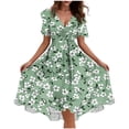 thumbnail image 5 of YuXingFu Cotton Dresses for Summer Mid-Length V-Neck Plus Size Womens Dress Short Sleeve Floral Casual Summer Army Green S, 5 of 6