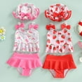 thumbnail image 4 of Huowey Kids Swimsuits 3 Piece Swimsuit Cute Bow Spaghetti Strap Bodysuit Onesize Fashion Fruit Print Beachwear With Hat Sun Protection Bathing Suit,Red,6-12 Months, 4 of 4