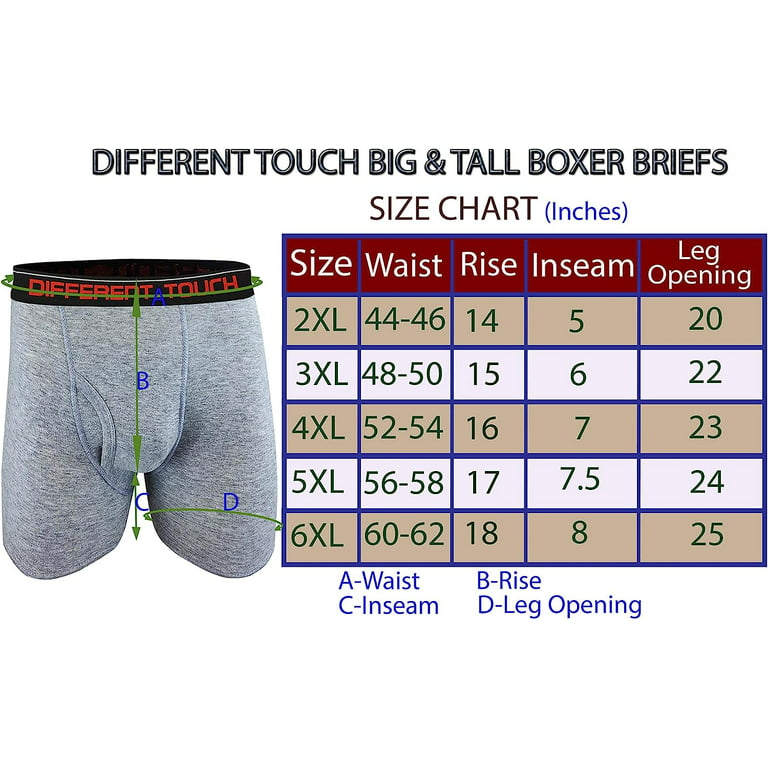 Different Touch 6 Pack Men's Big and Tall Boxer Briefs Underwear 5XL