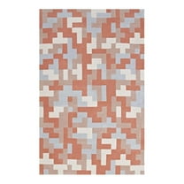 Modway Andela Interlocking Block Mosaic 8x10 Area Rug in Multicolored Coral and Light Blue