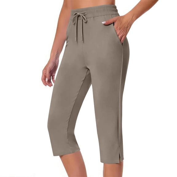 Simua Women's Solid Elastic Waist Capri Pants | Drawstring Yoga Pants with Side Pockets for Casual & Active Wear