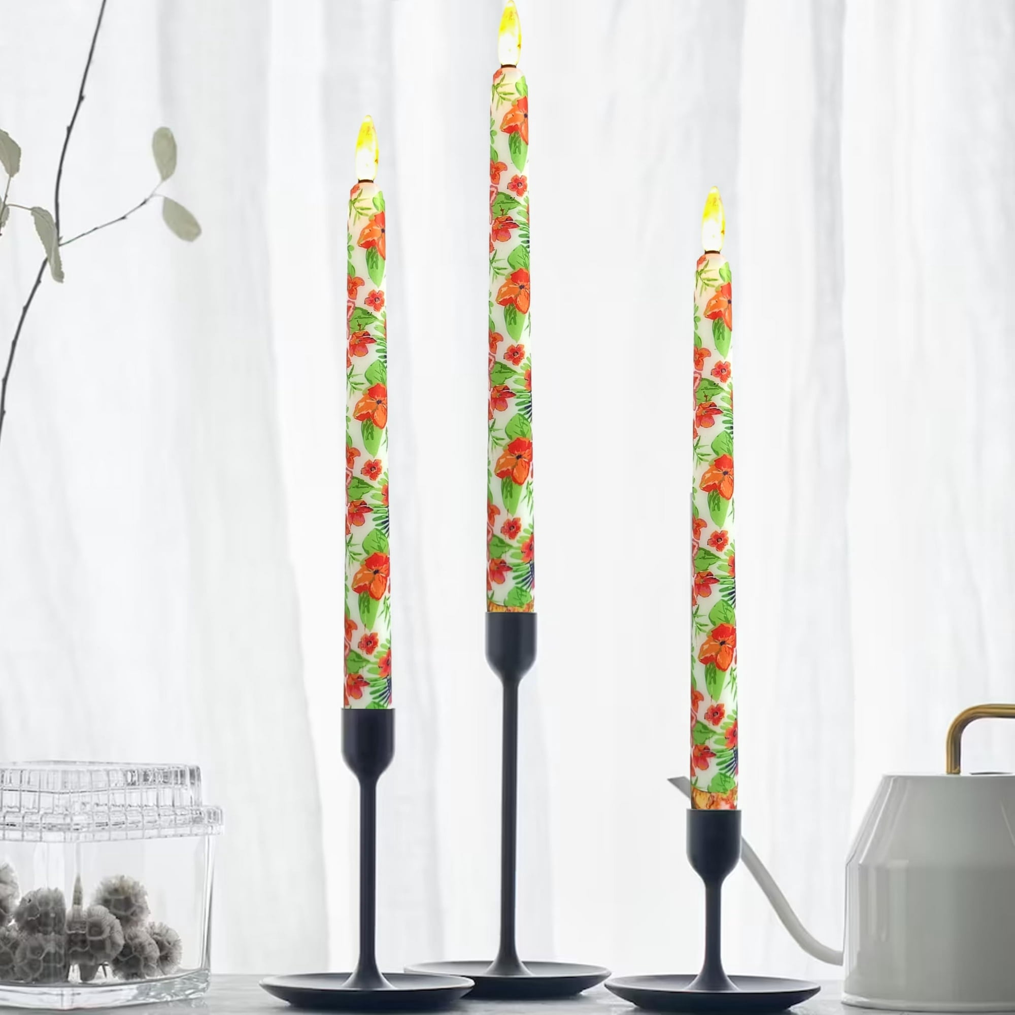 6PCS Printed Flameless Taper Candles, 11 Inch LED Candlesticks Battery Operated with 10-Key Remote and Timer, 3D Flickering Flame Lights for Wedding Party Home Decor Gifts