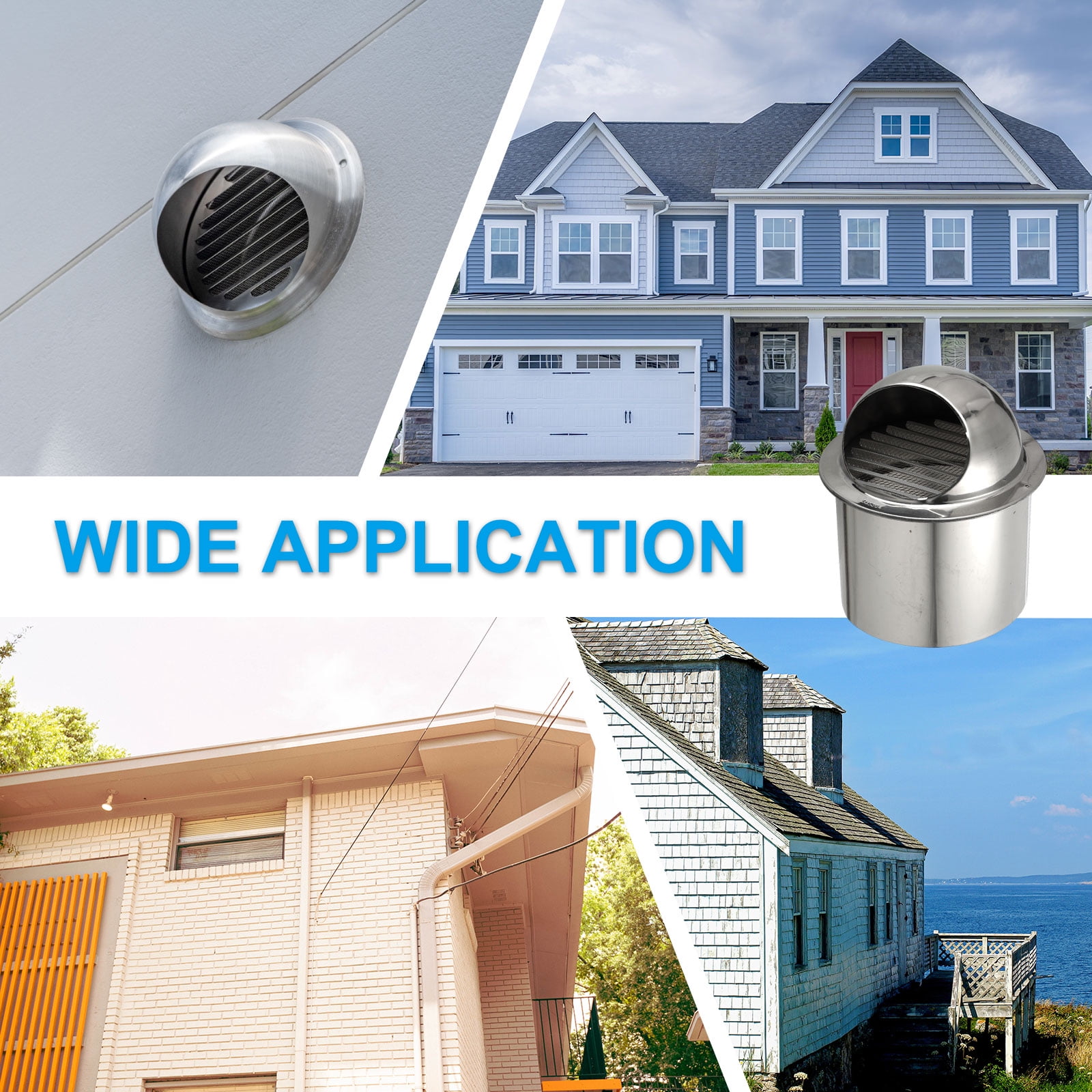 Uxcell 3" Round Soffit Air Vents, 12" Length 304 Stainless Steel Louver Grille Vent Cover for Kitchen Bathroom Ventilation, Silver