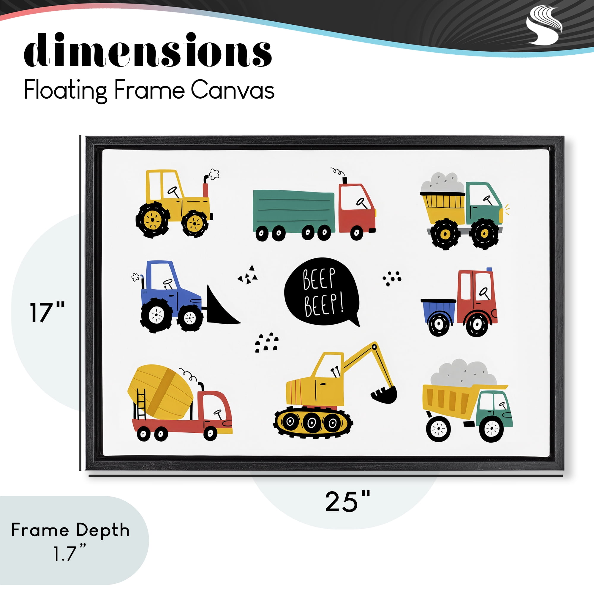 Stupell Industries Beep Construction Vehicles Black Framed Floater Canvas Wall Art, design by Creative Studio