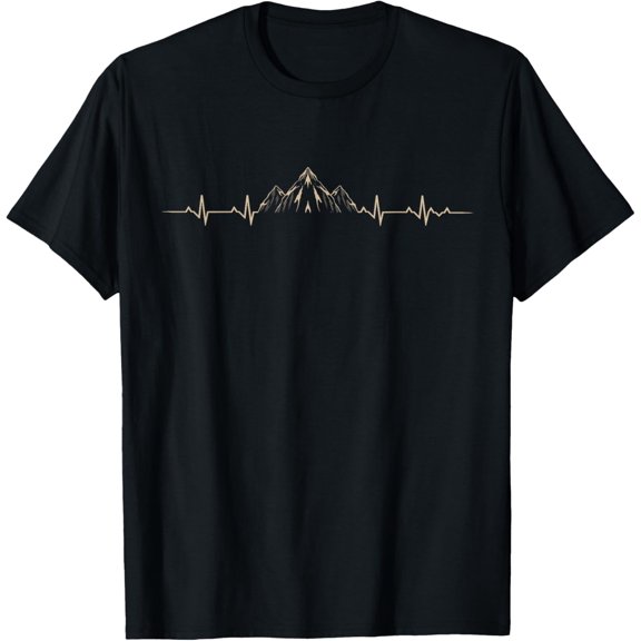 Outdoors Wildlife Forest Nature Heartbeat Mountains Hiking T-ShirtMen and women, Black T-shirt, size: Extra large