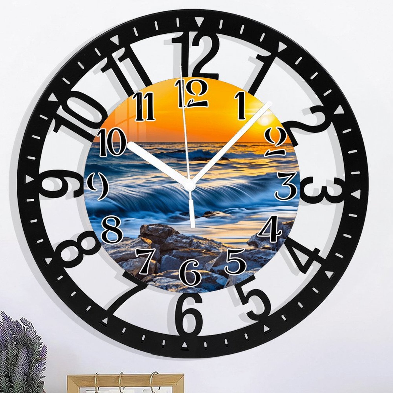 Modern Wall Clocks Battery Operated 12 Inch Silent Wall Clock Non Ticking for Living Room Round Wrought Iron Round Wall Clock, 25cm - Arabic Numerals Style 10×10inch(25×25c