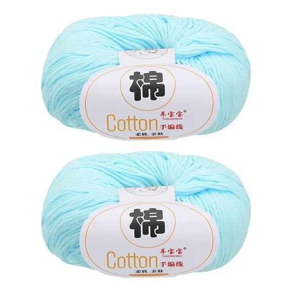 Uxcell 100% Cotton Yarn, 2 Packages of 100g/3.53oz(Per Skein 50g/137yards)/Bright Blue
