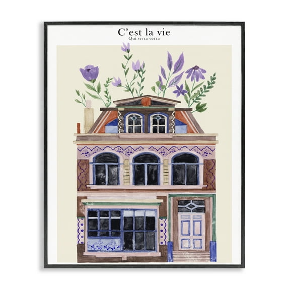 Stupell Industries Town Architecture with Blooms Buildings & Architecture Painting Black Framed Art Print Wall Art, 11 x 14