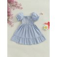 thumbnail image 4 of LMLYSoH Toddler Girls Summer Casual Dress Short Puff Sleeve A-line Plaid Dress for Party, Travel, 4 of 9