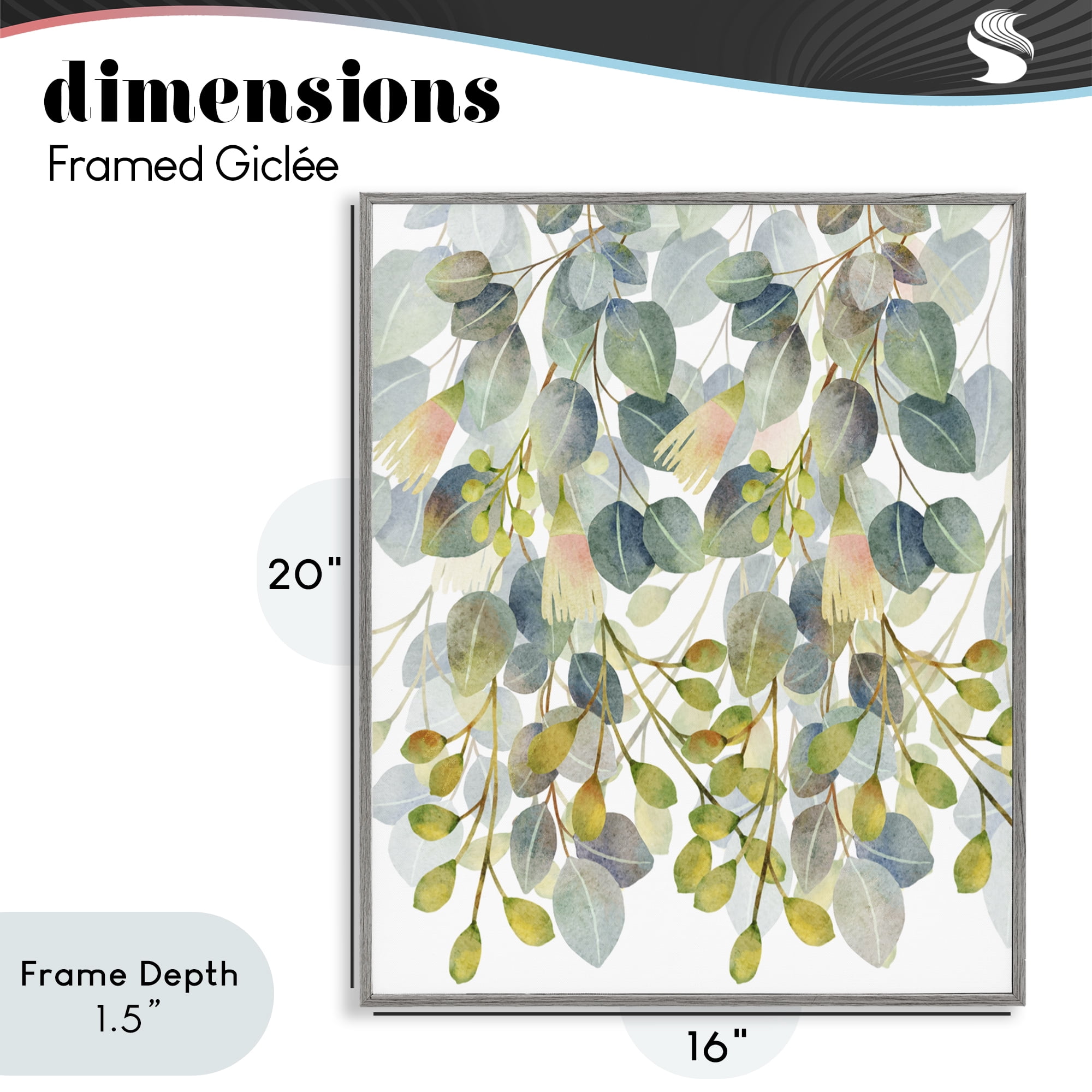 Stupell Industries Suspended Ivy Leaves Gray Framed Giclee Art, design by Marcus Prime