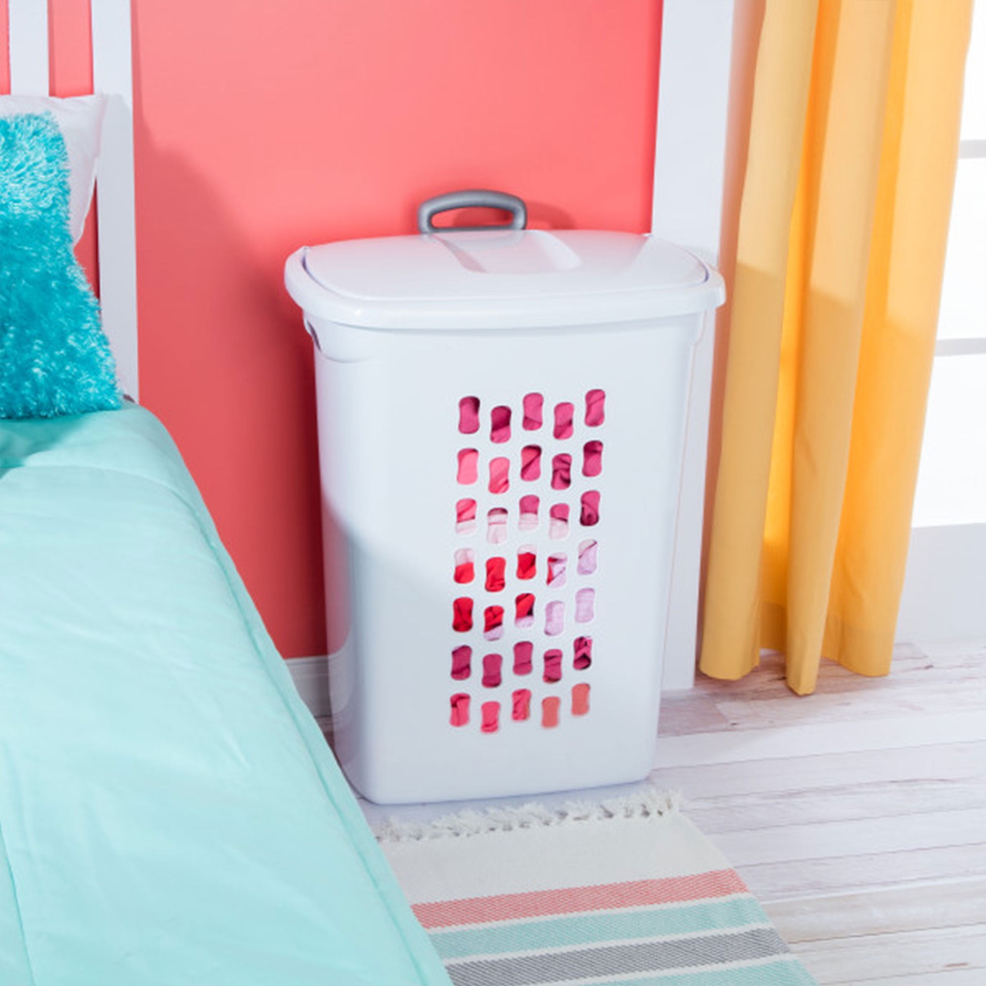 Sterilite White Laundry Hamper w/ Lift-Top, Wheels, & Pull Handle, 9 Pack