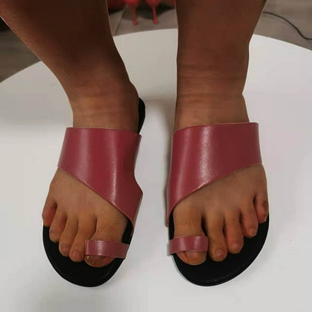 

uikmnh Slippers for Women Outer Sandals Set Slippers Color Size Solid Flat And Large Toe Leather Women s Women s sandals Red 7.5