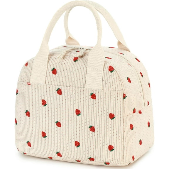 Insulated Lunch Bag for Women, Premium Corduroy Lunch Tote with Aluminum Lining, Large Capacity Water-Resistant Beige Cream Reusable Lunch Box for Work Picnic
