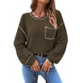thumbnail image 4 of DYMADE Women Solid Crew Neck Pocket Casual Loose T-shirt Long Sleeve Top, 4 of 4