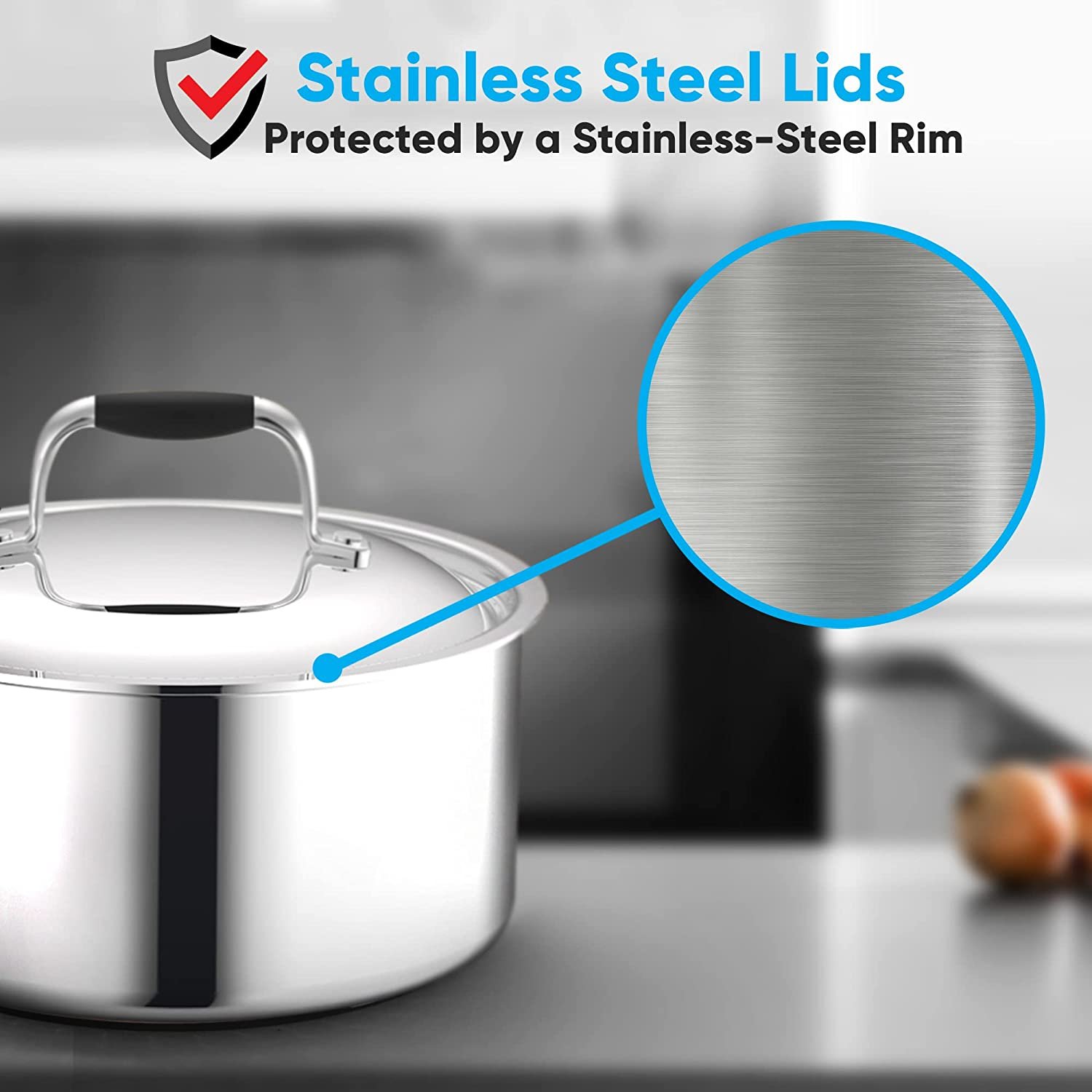 NutriChef Stainless Steel Saucepan Lid - Sturdy and Durable Stain-Resistant 1.5 Quart Kitchen Cookware Saucepot Lid w/ Handle