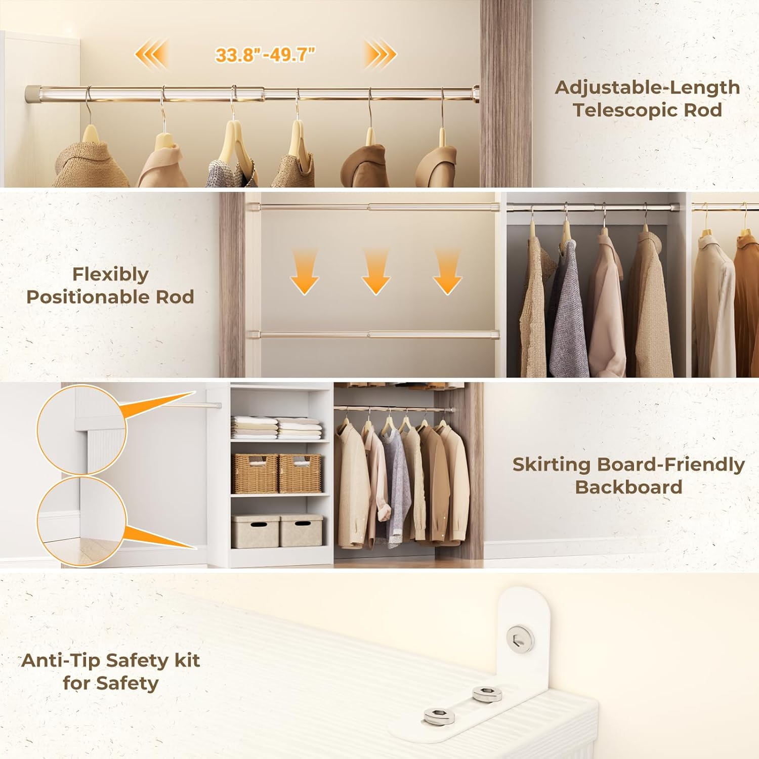 Homieasy 20.5 - 120'' W Closet System with Hanging Rods(Cut to Fit), White
