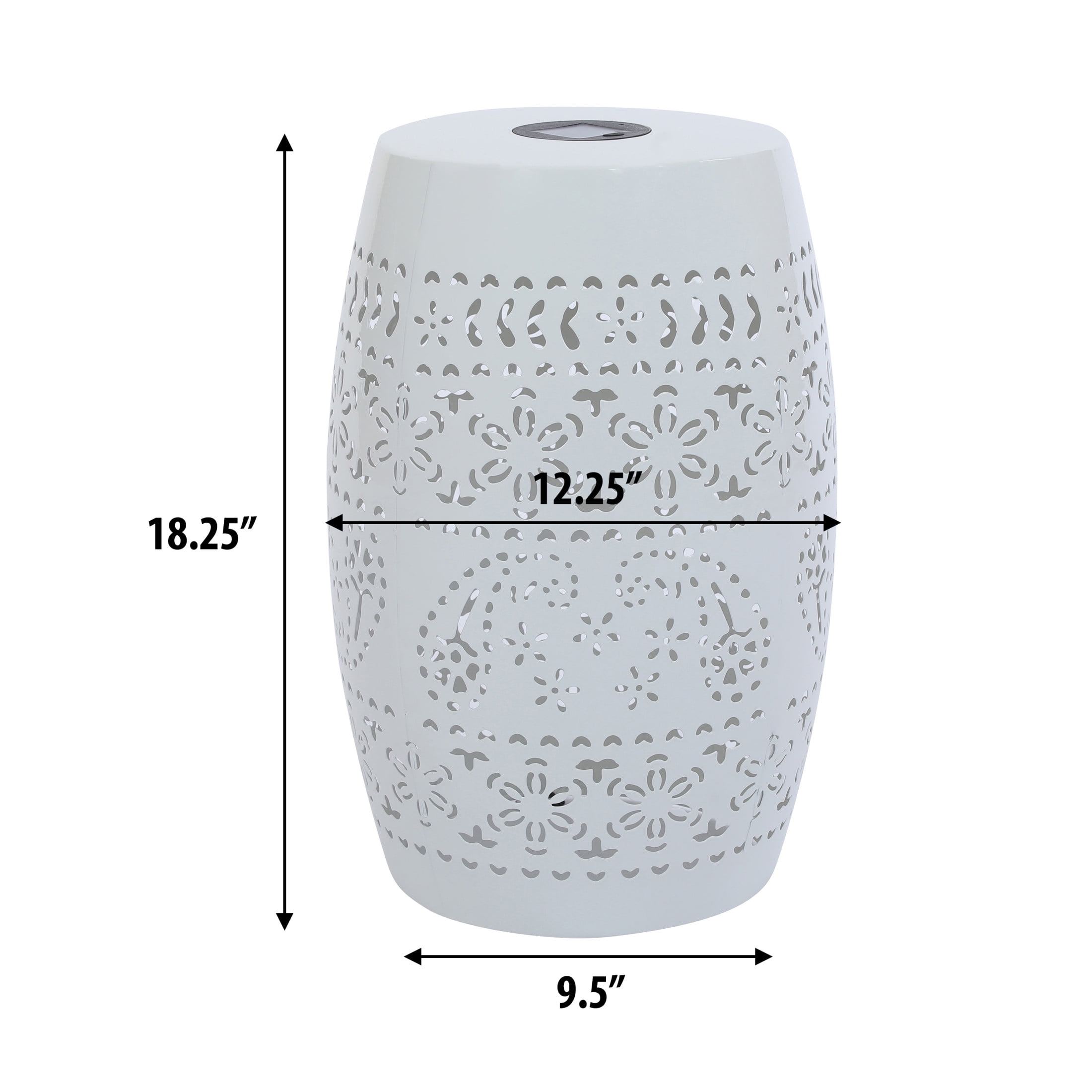 Iron Outdoor Patio Side Table with Solar Powered Light, White