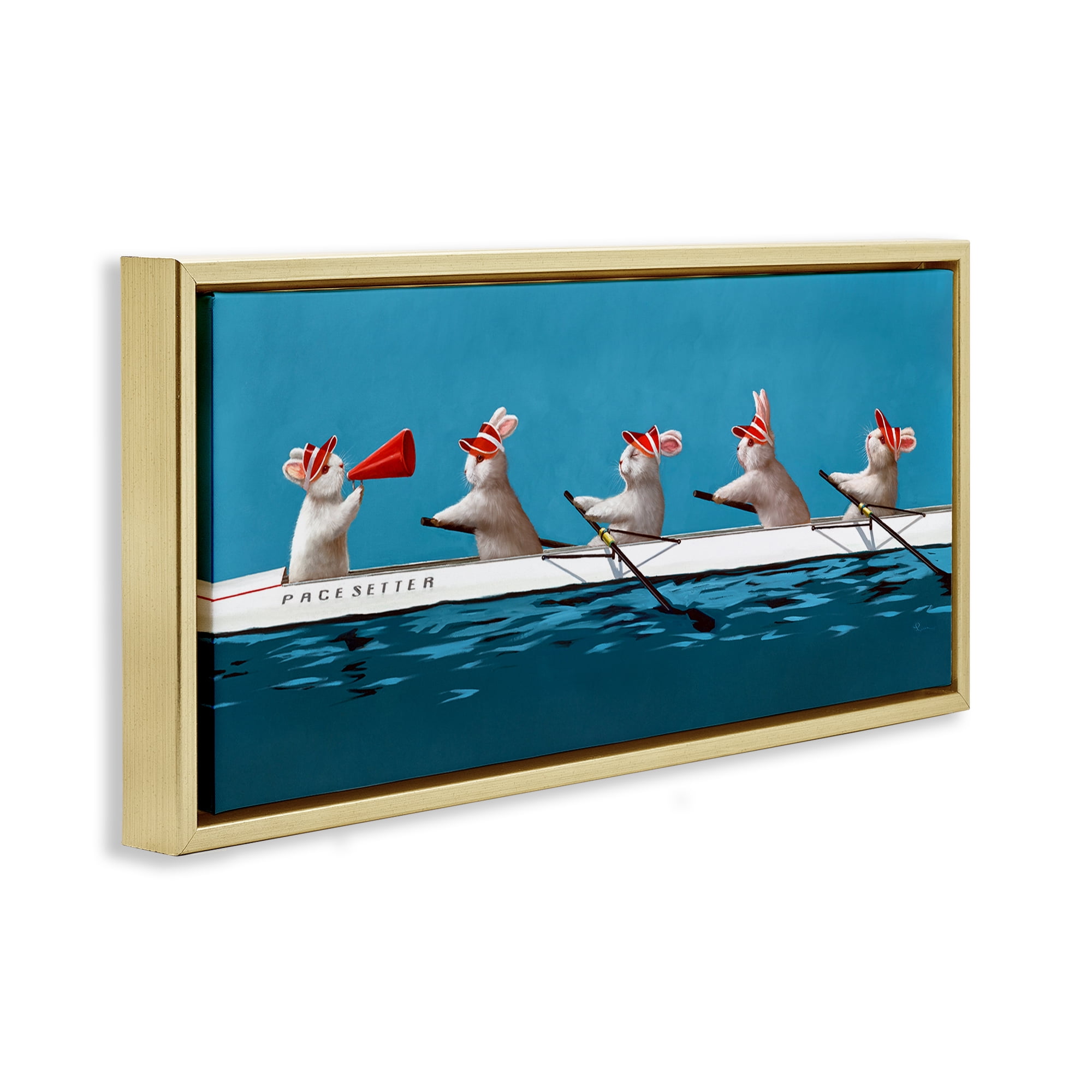Stupell Industries Bunnies In The Boat Gold Framed Floater Canvas Wall Art, design by Lucia Heffernan