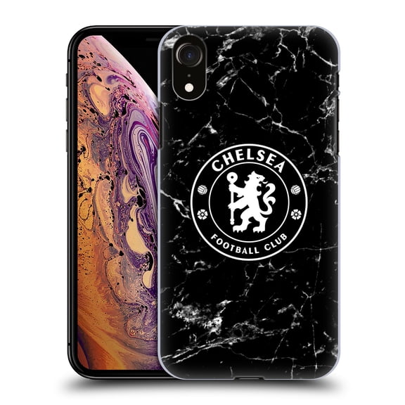Head Case Designs Officially Licensed Chelsea Football Club Crest Black Marble Hard Back Case Compatible with Apple iPhone XR