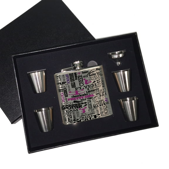 KuzmarK 6 oz. Stainless Steel Flask Set in Black Presentation Box -  Cheerleader Cheers