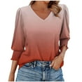 thumbnail image 2 of snilers Women Blouses Dressy Casual 3/4 Length Sleeve Beach Tops Smocked Cuffs V Neck T Shirts Ruffle Sleeve Blouses, 2 of 5