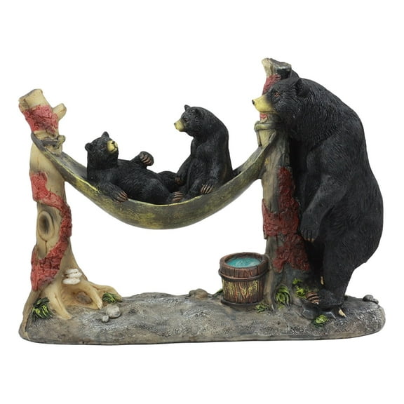 Ebros Mother Black Bear With Cubs In Outpost Camping Hammock Statue Wildlife Forest Rustic Cabin Decor Bear Family Figurine