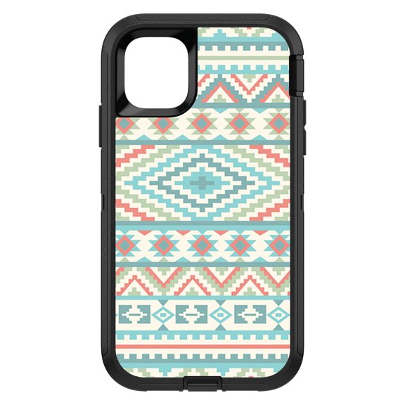 DistinctInk Custom SKIN / DECAL compatible with OtterBox Defender for iPhone 11 Pro MAX (6.5" Screen) - Blue Orange White Tribal Print