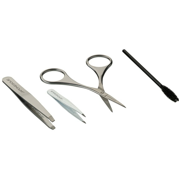 Japonesque Slant Tweezer, Point Tweezer, Scissors, & Spoolie Eyebrow Kit for Applying Pressed Powders