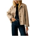 thumbnail image 7 of felwors Womens Cropped Trench Coat Classic Collar Oversized Casual Jackets with Checkered Lining Khaki, L, 7 of 7