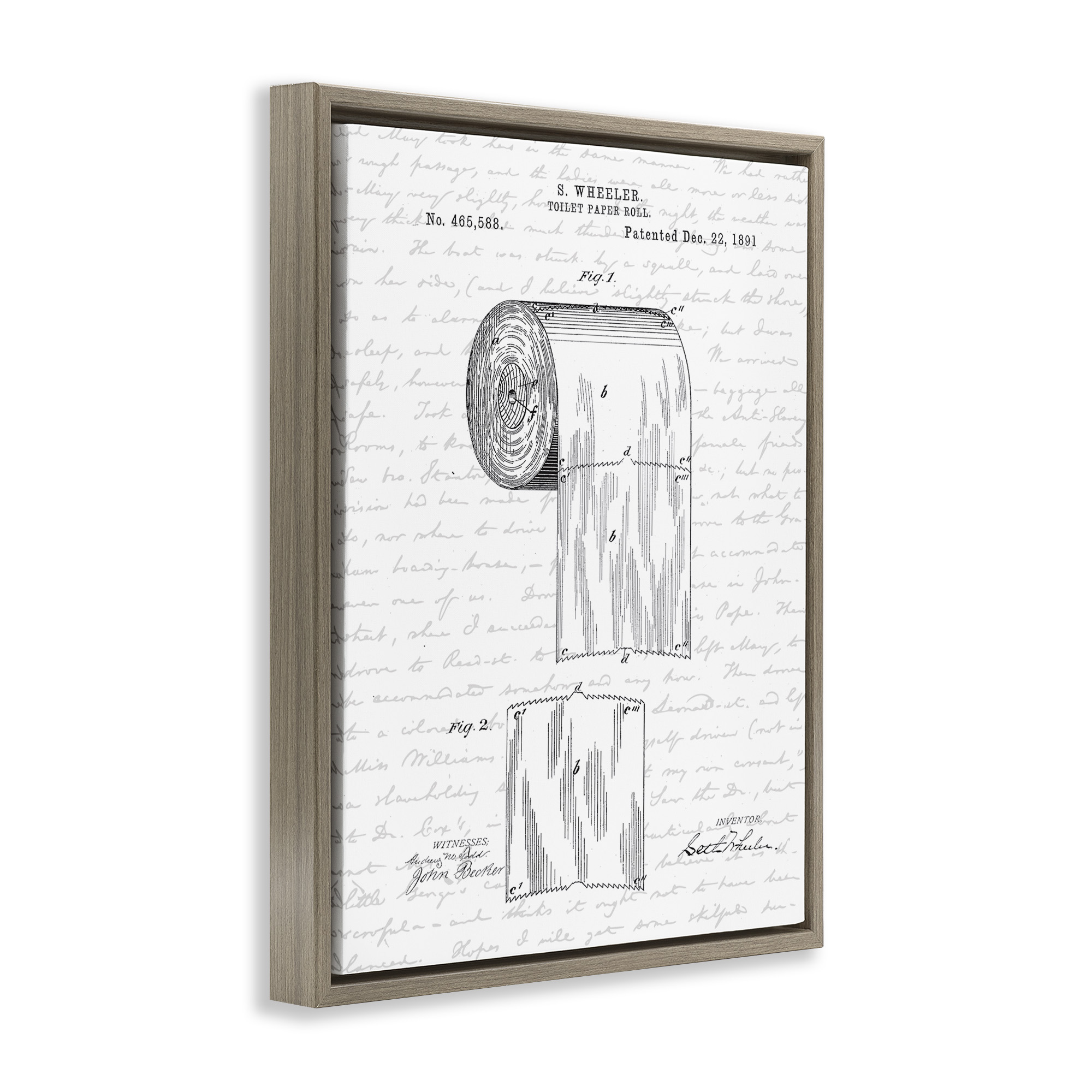 Stupell Industries Vintage Toilet Paper Roll Patent Abstract Painting Brown Floater Framed Canvas Art Print Wall Art, 25 x 31