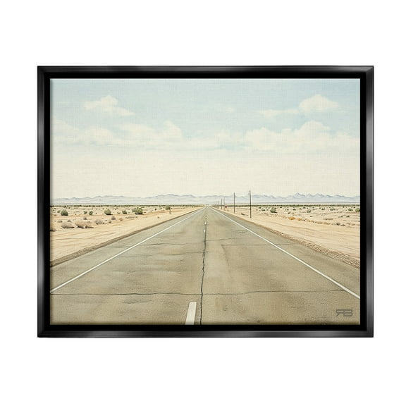 Stupell Industries Scenic Desert Road Landscape Painting Black Floater Framed Canvas Art Print Wall Art, 21 x 17