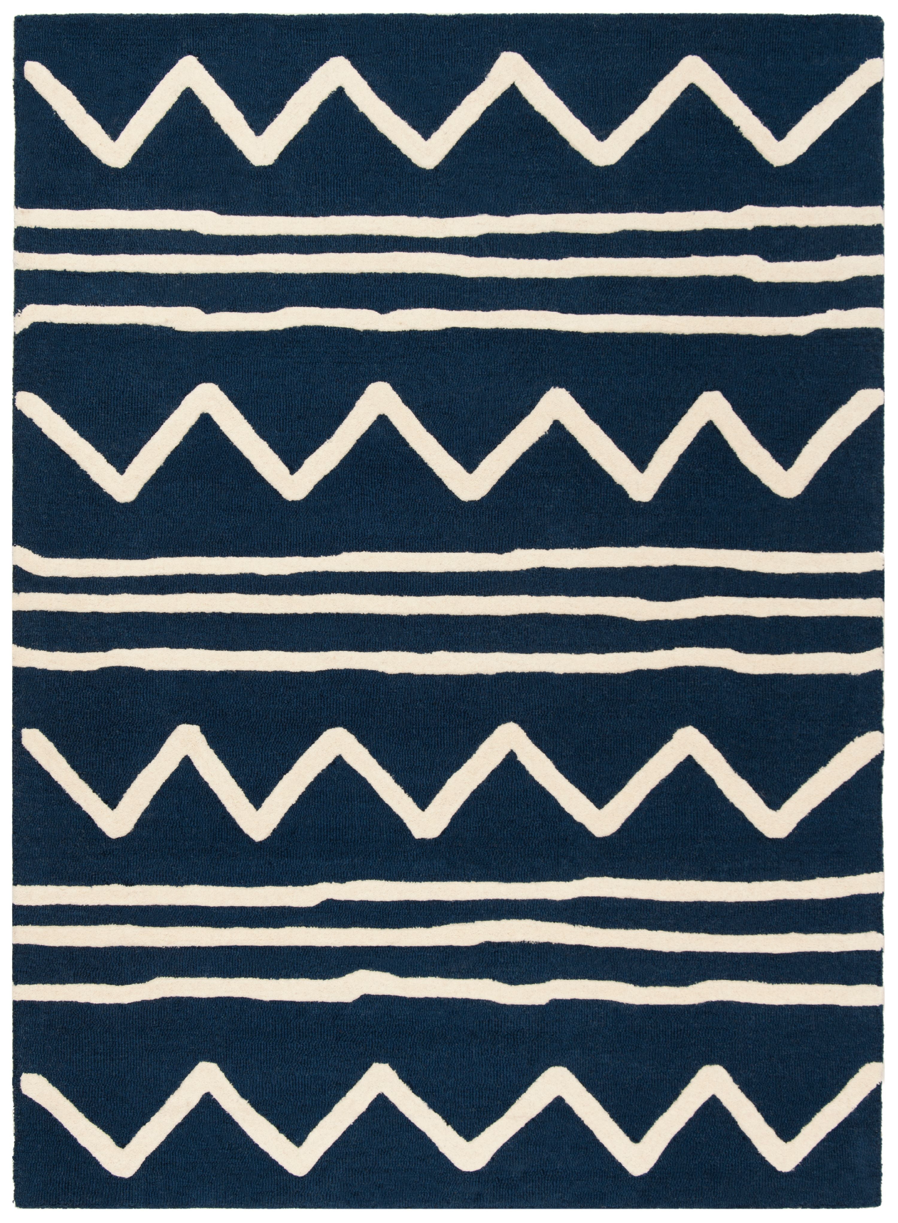 SAFAVIEH Kids Zigzag Striped Wool Area Rug, Navy/Ivory, 4' x 6'